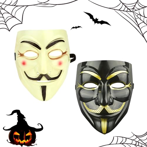 ZZRSYJ 2 Stück Anonymous Maske, V for Vendetta Hacker Maske, Hacker Masken V, Anonyme Maske V, Game Master Maske, für Kostüm Cosplay Party Erwachsene Kinder, Fancy Carnival Adult Accessories von ZZRSYJ