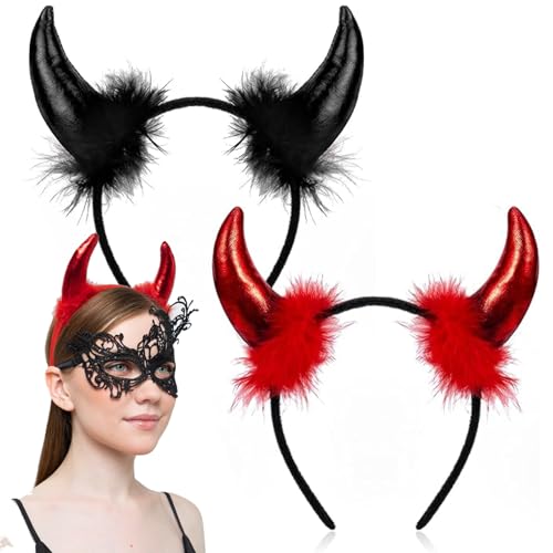 ZZRSYJ Halloween Teufelshörner Stirnband, 2 Stücke Teufel Ohren Haarband,Teufelshörner Haarreif,Teufelsohren Headwear,Devil Hörner Rot Schwarz,Headwear Hörner,für Karneval Halloween Party Kostüm. von ZZRSYJ