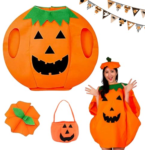 ZZRSYJ Halloween kürbis kostüm Anzug, 3 Stück Halloween kostüm kürbis, Kürbis kostüm mädchen, Kürbis Cosplay Party Kleidung, Kürbis Kostüm Erwachsene für Halloween Party Cosplay Verkleidung von ZZRSYJ