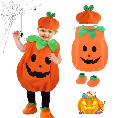 ZZRSYJ Halloween Kostüm Kürbis Kinder, Halloween Kinder Kürbis Kostüm, Baby Kürbis Kostüm mit Hüte und Schuhe, Fleece Pumpkin Halloween Cosplay Kleinkind 1-6 Jahre für Halloween, Karneval Party (110) von ZZRSYJ