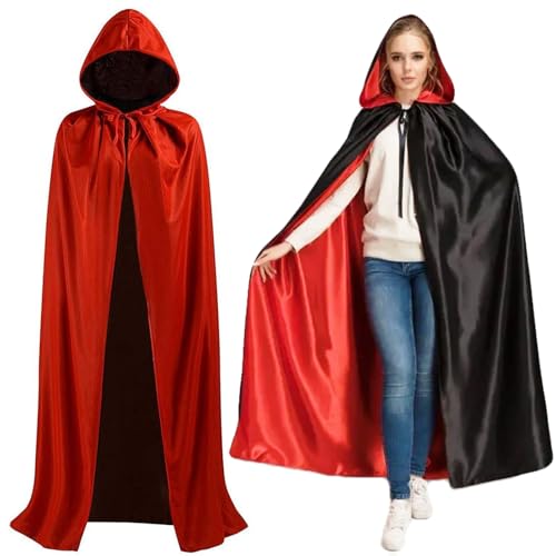 Halloween Vampir Umhang,Vampir Cape,Vampir Umhang mit Kapuze,Schwarzer Rot Umhang mit Kapuze,Vampir Dämonen Umhang,Vampir Kostüm,für Halloween Fasching Karneval Oktoberfest Themenparty(90cm) von ZZRSYJ