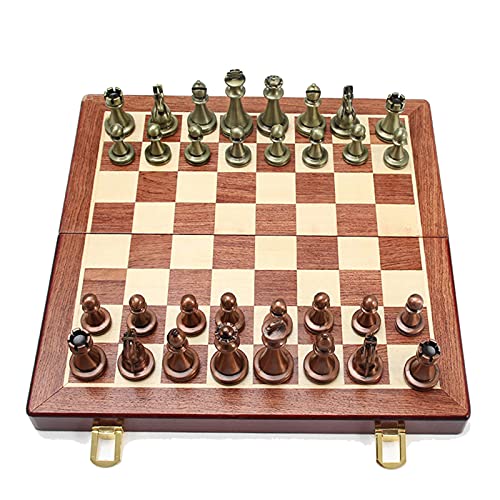 29 cm Metall-Schach-Set, tragbar, faltbar, aus Holz, klassische, handgefertigte Teile, tragbares Schachset von ZZXGIUFJGIRUJGR