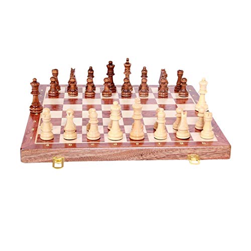 Schach Faltspiele Set Holzschachfiguren Massivholz Schachbrett montiert Kunstleder Tischspiele von ZZXGIUFJGIRUJGR