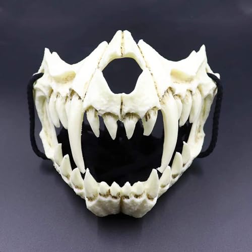 ZZXIAOJIE Japanische Halbmaske – Tigermaske, Ye Yaksha, Drache, Gott, Wolf, schwarzer Tiger, Harzschädel, gruseliger Horror, Ninja-Maske, Kostüm-Requisiten von ZZXIAOJIE