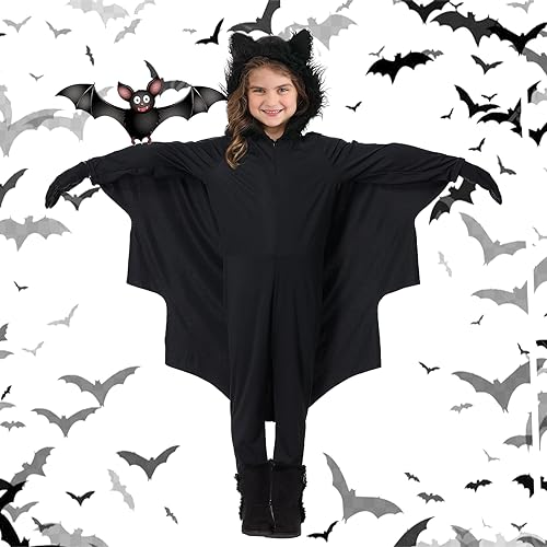 ZZXLOPEZ Fledermaus Kostüm Kinder mit Handschuhe, Fledermaus-Kostüm für Halloween, Vampir Fasching Faschingskostüme, Halloween Kostüm Kinder für Halloween,Cosplay,Karneval für 3-10 Mädchen Junge von ZZXLOPEZ