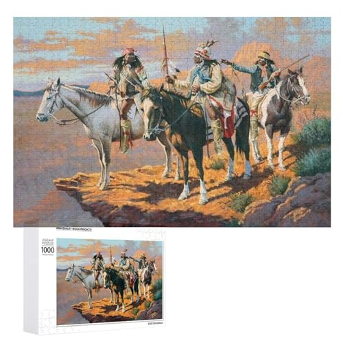 Indianer Jagd Puzzle 1000 Teile, DIY Karton Erwachsene Puzzle Spielzeug Familie Spiele, Kinder Brain Challenge Geburtstag 38x26 Papier von ZZZANA