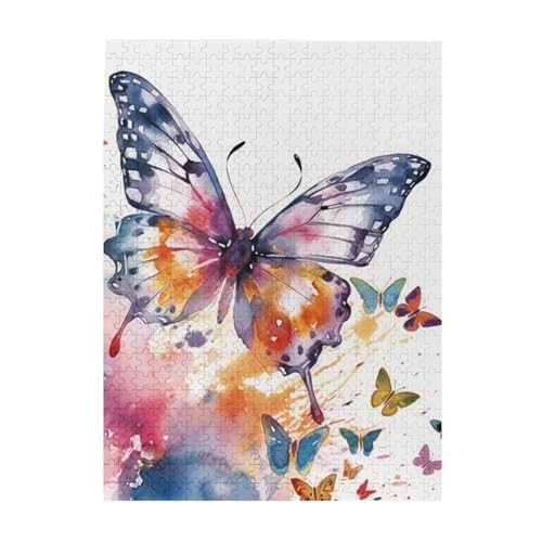 Aquarell-Schmetterlings-Druck-Puzzle, 500 Teile, Holz-Fotopuzzle, personalisiertes Puzzle für Erwachsene, Familienspiel, 38 x 52 cm von ZaKhs