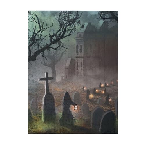 Halloween-Horror-Druck-Puzzle, 500 Teile, Holz-Fotopuzzle, personalisiertes Puzzle für Erwachsene, Familienspiel, 38 x 52 cm von ZaKhs