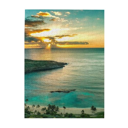 Hawaii-Sonnenstrahlen-Druck-Puzzle, 500 Teile, Holz-Fotopuzzle, personalisiertes Puzzle für Erwachsene, Familienspiel, 38 x 52 cm von ZaKhs