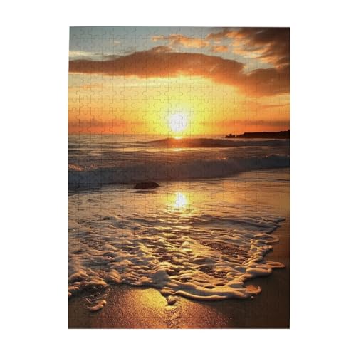 Holzfotopuzzle mit Sonnenuntergang, Ozean, Strand, 500 Teile, personalisiertes Puzzle für Erwachsene, Familienspiel, 38 x 52 cm von ZaKhs