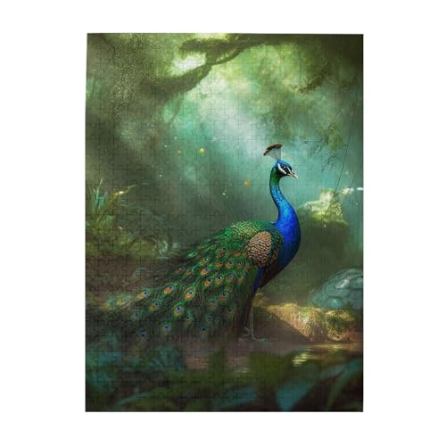 Pfau im Wald Druckpuzzle 500 Teile Holzfotopuzzle personalisiertes Puzzle für Erwachsenen-Familienspiel, 38 x 52 cm von ZaKhs