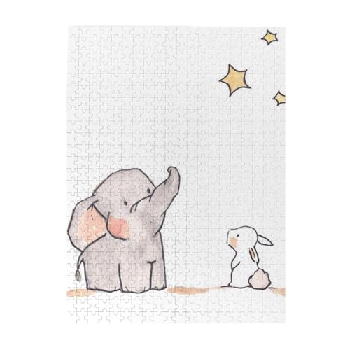 Puzzle mit Elefant und weißem Kaninchen, 500 Teile, Holz-Fotopuzzle, personalisiertes Puzzle für Erwachsene, Familienspiel, 38 x 52 cm von ZaKhs