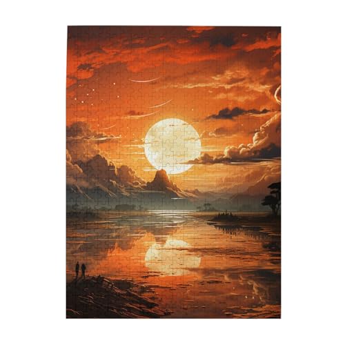 Puzzle mit Orangenhimmel-Druck, 500 Teile, Holz-Fotopuzzle, personalisiertes Puzzle für Erwachsene, Familienspiel, 38 x 52 cm von ZaKhs