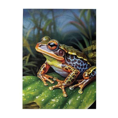 Puzzle mit tropischem Waldfrosch, 500 Teile, Holz-Fotopuzzle, personalisiertes Puzzle für Erwachsene, Familienspiel, 38 x 52 cm von ZaKhs