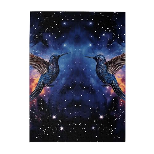 Puzzle mit zwei Kolibris unter dem Sternenhimmel, 500 Teile, Holz-Fotopuzzle, personalisiertes Puzzle für Erwachsene, Familienspiel, 38 x 52 cm von ZaKhs