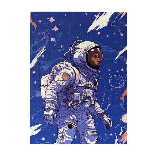 Schwarzer Astronaut auf blauem Druck, Puzzle, 500 Teile, Holz-Fotopuzzle, personalisiertes Puzzle für Erwachsene, Familienspiel, 38 x 52 cm von ZaKhs