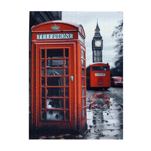 Vintage London Handydruck-Puzzle, 500 Teile, Holz-Fotopuzzle, personalisiertes Puzzle für Erwachsene, Familienspiel, 38 x 52 cm von ZaKhs