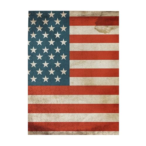 Vintage-Puzzle mit amerikanischer USA-Flagge, 500 Teile, Holz-Fotopuzzle, personalisiertes Puzzle für Erwachsene, Familienspiel, 38 x 52 cm von ZaKhs