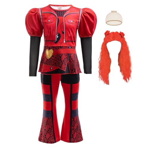 ZaisuiFun Descendants The Rise of Red Kostüm Kinder mit Perücke Mädchen Rotes Cosplay Outfits Halloween Fasching, 104-110(Etikett 110) von ZaisuiFun