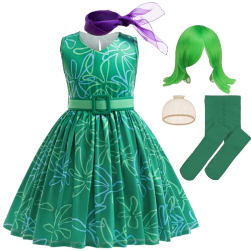 ZaisuiFun Ekel Kostüm Kinder Grünes Kurzärmelig Kleid Mädchen Mit Perücke Halloween Karneval Verkleidung Outfits, 128-134(Etikett 130) von ZaisuiFun