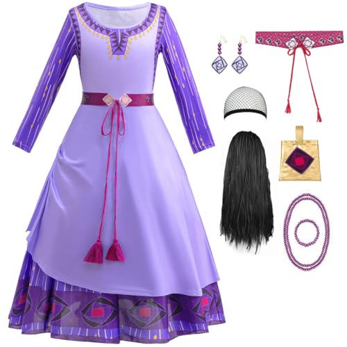 ZaisuiFun Prinzessin Asha Kostüm für Mädchen, Wish Asha, Verkleidung, Kinder, Halloween, Cosplay, Outfits mit Zubehör, Lila, 4–5 Jahre (Etikett 120) von ZaisuiFun