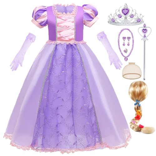 ZaisuiFun Rapunzel Kostüm Kinder Lila Prinzessin Kleid Mädchen mit Zubehör Perücke Geburtstag Party Halloween Karneval, 104-110(Etikett 110) von ZaisuiFun