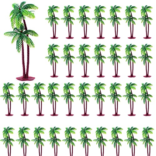 Zaky 50 Stück Kunststoff grüne Palme Kokosnüsse Cupcake Topper Landschaft Miniatur Palme Mikro Aquarium Garten Pflanzen Gebäude Modell Landschaft (7cm) von Zaky