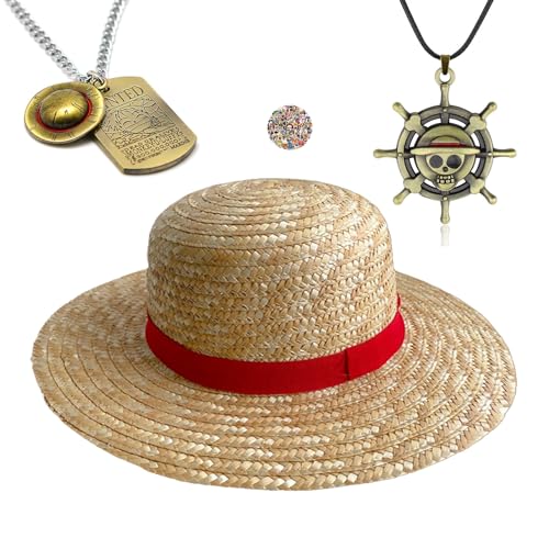 Zaky Luffy Strohhut Skelett Anhänger Halsketten Cosplay Anime OP Nautische Charms Halskette mit Cartoon Zoro Charakter Aufkleber 13 PCS von Zaky