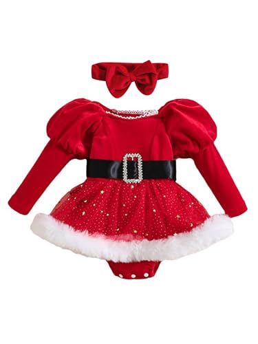 Zaldita Baby Mädchen Weihnachten Kleid Weihnachtself Kostüm Samtkleid Festlich Prinzessin Kleid Geburtstag Cosplay Verkleidung Ea Rot 86-92 von Zaldita