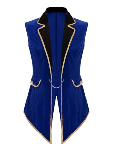 Zaldita Damen Zirkus Kostüm Zirkusdirektor Weste Ärmellos Samt Oberteil Ringmaster Uniform Frack Halloween Party Cosplay Verkleidung A Blau 3XL von Zaldita