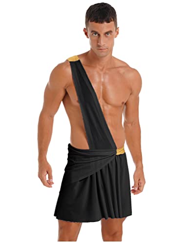 Zaldita Herren Toga Römischer Gladiator Kostüm Ärmellos Krieger Caesar Kostüm Griechischer Gott Kostüm Römer Kostüm Kilt Rock Karneval Party Schwarz 3XL von Zaldita