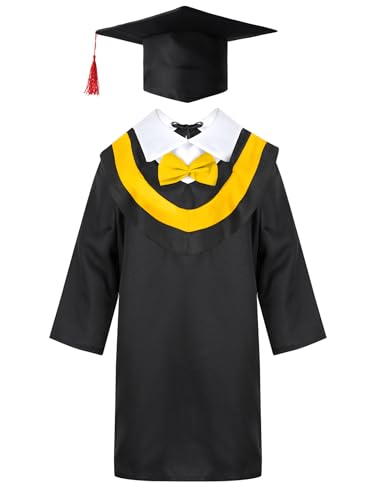 Zaldita Kinder Akademische Talar Kostüm Abschluss Graduation Robe mit Doktorhut und Quaste für Cosplay Academicus Vorschule Bachelor Grundschule Abschlussfeier Party Gelb 140-152 von Zaldita