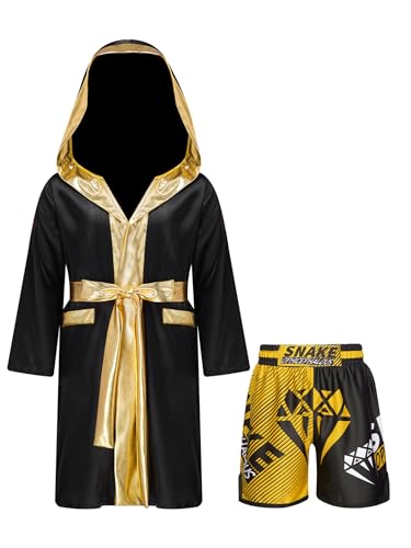 Zaldita Kinder Jungen Boxer Kostüm Set Langarm Kickboxer Jacke mit Kapuze + Gürtel + Boxer Shorts Weltmeister Kostüm Bühnenauftritt Party B4 170-176 von Zaldita