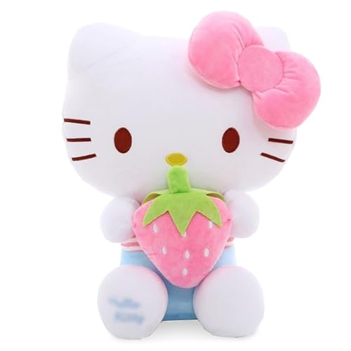 Zaloife Plüschtier Katze, Kuscheltier Katze Erdbeeren 30 cm, Kitty Stofftier Plüsch, Plush Weiß Puppe Geschenk für Kinder von Zaloife