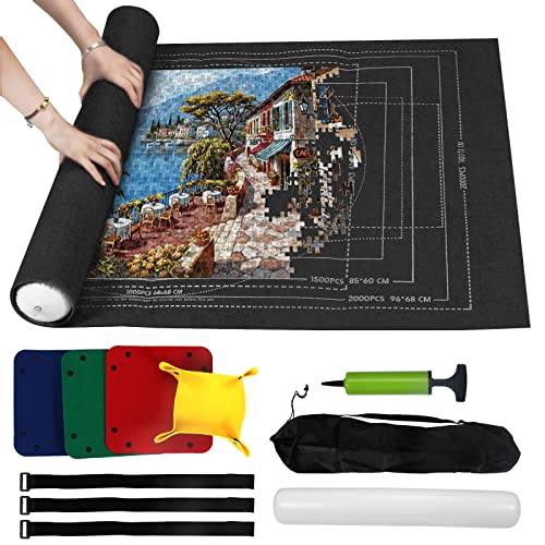 Zaloife Puzzlematte für Puzzle mit bis zu 2000 Teile, Puzzle Mat Roll, Puzzle Aufbewahrung Puzzlematte Zum Rollen, Puzzle Unterlagen Puzzlepad Puzzlerolle, Puzzleteppich Schwarz von Zaloife