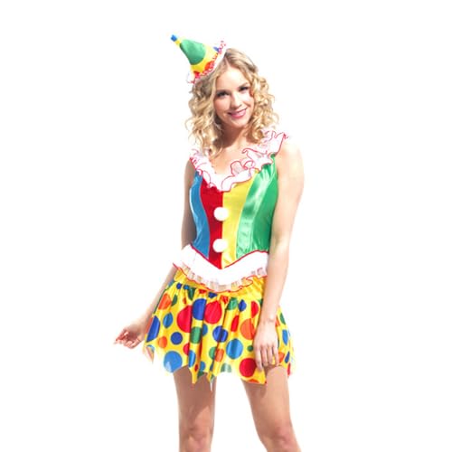 Damen Clown Kostüm Set, Frauen Zirkus Clown Kleid für Halloween Cosplay Karneval, Erwachsene Freakshow Clown Kostüm Kleid von Zalvivia