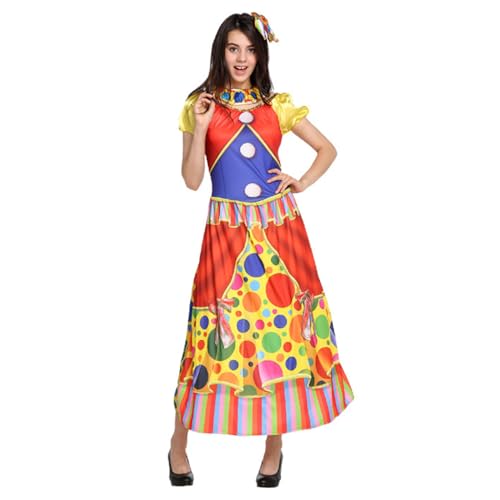 Damen Clown Kostüm Set, Frauen Zirkus Clown Kleid für Halloween Cosplay Karneval, Erwachsene Freakshow Clown Kostüm Kleid von Zalvivia