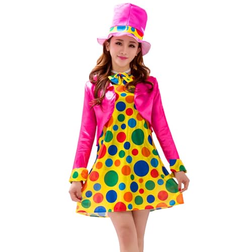 Damen Clown Kostüm Set, Frauen Zirkus Clown Kleid für Halloween Cosplay Karneval, Erwachsene Freakshow Clown Kostüm Kleid von Zalvivia