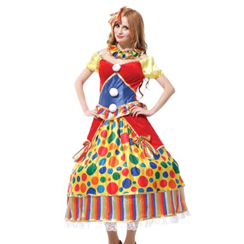 Damen Clown Kostüm Set, Frauen Zirkus Clown Kleid für Halloween Cosplay Karneval, Erwachsene Freakshow Clown Kostüm Kleid von Zalvivia