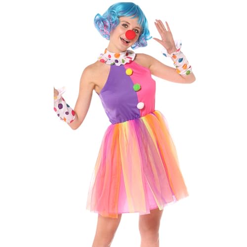 Damen Clown Kostüm Set, Frauen Zirkus Clown Kleid für Halloween Cosplay Karneval, Erwachsene Freakshow Clown Kostüm Kleid von Zalvivia