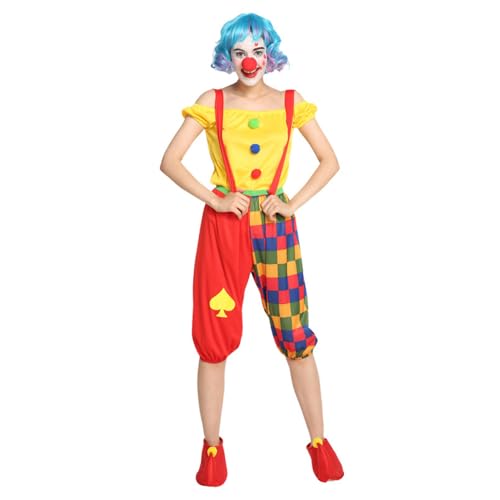 Damen Clown Kostüm Set, Frauen Zirkus Clown Kleid für Halloween Cosplay Karneval, Erwachsene Freakshow Clown Kostüm Kleid von Zalvivia