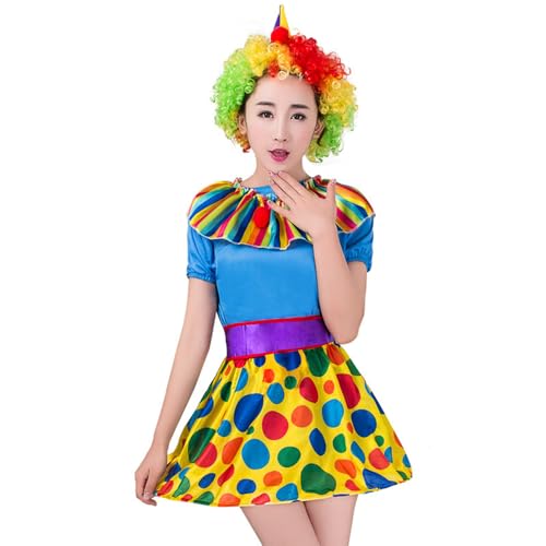 Damen Clown Kostüm Set, Frauen Zirkus Clown Kleid für Halloween Cosplay Karneval, Erwachsene Freakshow Clown Kostüm Kleid von Zalvivia