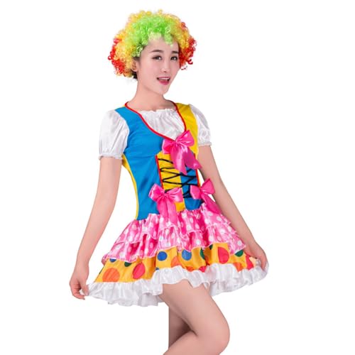 Damen Clown Kostüm Set, Frauen Zirkus Clown Kleid für Halloween Cosplay Karneval, Erwachsene Freakshow Clown Kostüm Kleid von Zalvivia