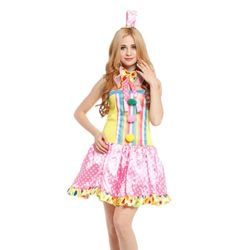 Damen Clown Kostüm Set, Frauen Zirkus Clown Kleid für Halloween Cosplay Karneval, Erwachsene Freakshow Clown Kostüm Kleid von Zalvivia