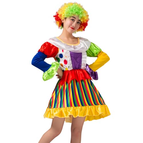 Damen Clown Kostüm Set, Frauen Zirkus Clown Kleid für Halloween Cosplay Karneval, Erwachsene Freakshow Clown Kostüm Kleid von Zalvivia