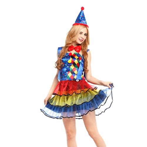 Damen Clown Kostüm Set, Frauen Zirkus Clown Kleid für Halloween Cosplay Karneval, Erwachsene Freakshow Clown Kostüm Kleid von Zalvivia