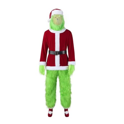 Zalvivia Grünes Monster-Kostüm für Erwachsene, wie das grüne Monster gestohlen hat, Cosplay-Outfit, Requisiten, grüner Weihnachtsmann-Anzug mit Kopfbedeckung von Zalvivia