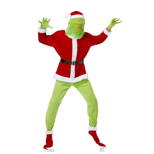 Zalvivia Grünes Monster-Kostüm für Erwachsene, wie das grüne Monster gestohlen hat, Cosplay-Outfit, Weihnachts-Kostüm-Requisiten von Zalvivia