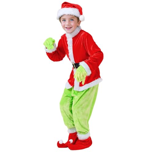 Zalvivia Grünes großes Monster-Weihnachtskostüm für Kinder, Weihnachtsmann-Cosplay-Outfit, pelziger Weihnachtsmann-Anzug für Jungen und Mädchen von Zalvivia