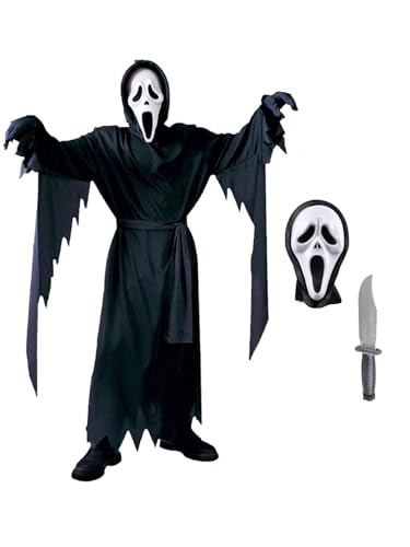 Zalvivia Halloween Blutschrei Cosplay Kostüm für Jungen und Mädchen, Unisex Scream Ghost Robe mit Gesichtsmaske und schwarzen Handschuhen von Zalvivia